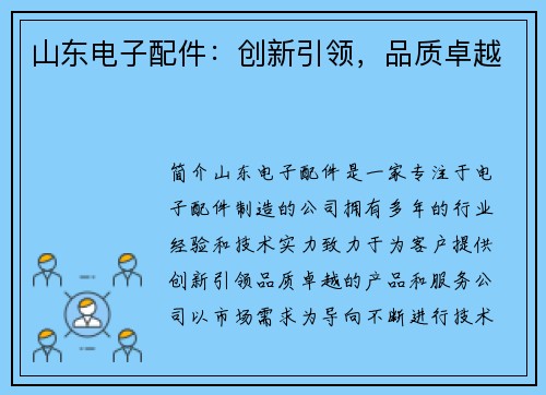 山东电子配件：创新引领，品质卓越